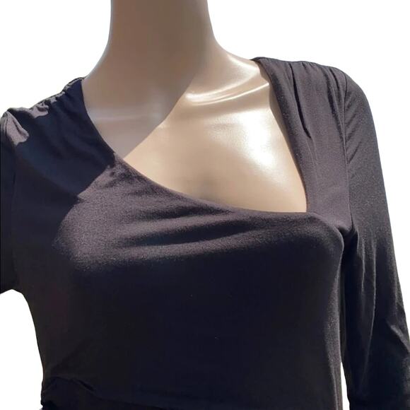 NWT Catherine Malandrino Black Bodycon Dress Long Sleeves Ruched Stretch Large - Picture 7 of 12